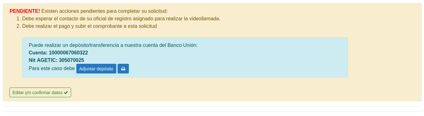 Pantalla de trámite completado con éxito