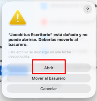 Cuadro de validación de apertura inicial