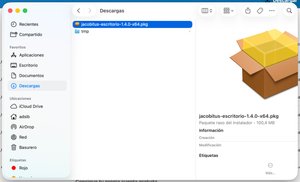 Localización del instalador en Finder