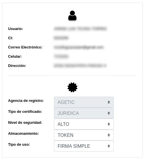 Sección de datos registrados y modalidad