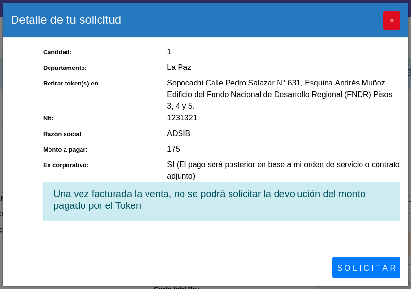 Resumen de facturación de token