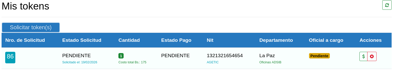 Historial con nueva solicitud agregada